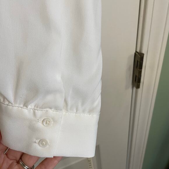 Kenar Cream Blouse NWT Contrast Trim Pockets Long Sleeves Split Neck Sz XL - Picture 6 of 11